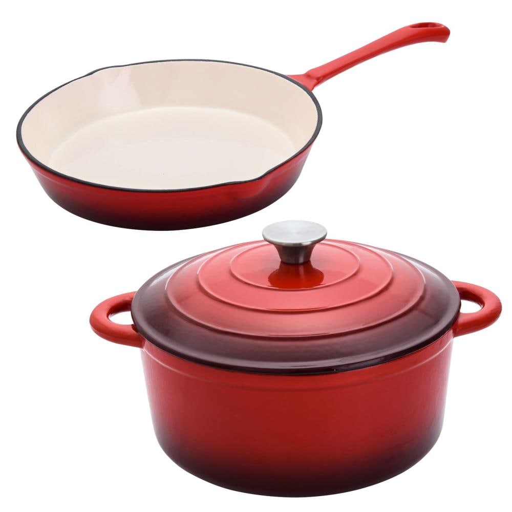 Hamilton Beach 3-Piece 10.24-in Cast Iron Cookware Set with Lid(s) Included in Red | 97944