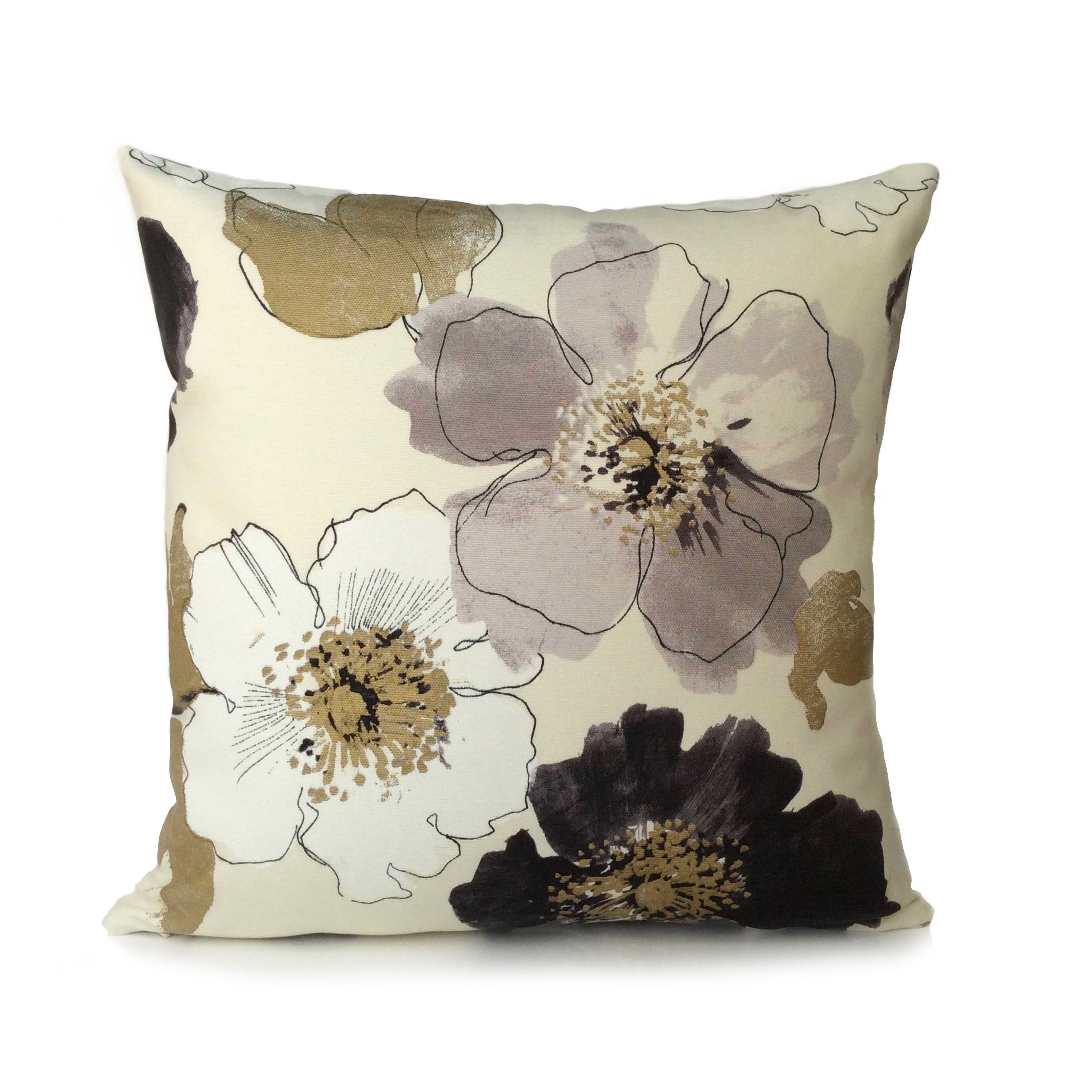 Off White Cotton Blend Decorative Throw Pillow Cover, Floral Pattern Modern Pillowcase, Cushion Covers, Accent Pillow, Farmhouse Boho Pillow