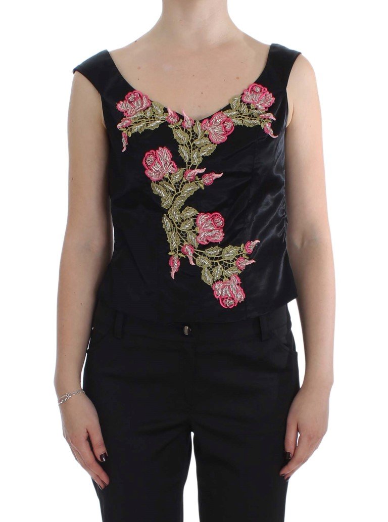 BENCIVENGA Women's Floral Silk Stretch Tank Top Black SIG30886 - XXL
