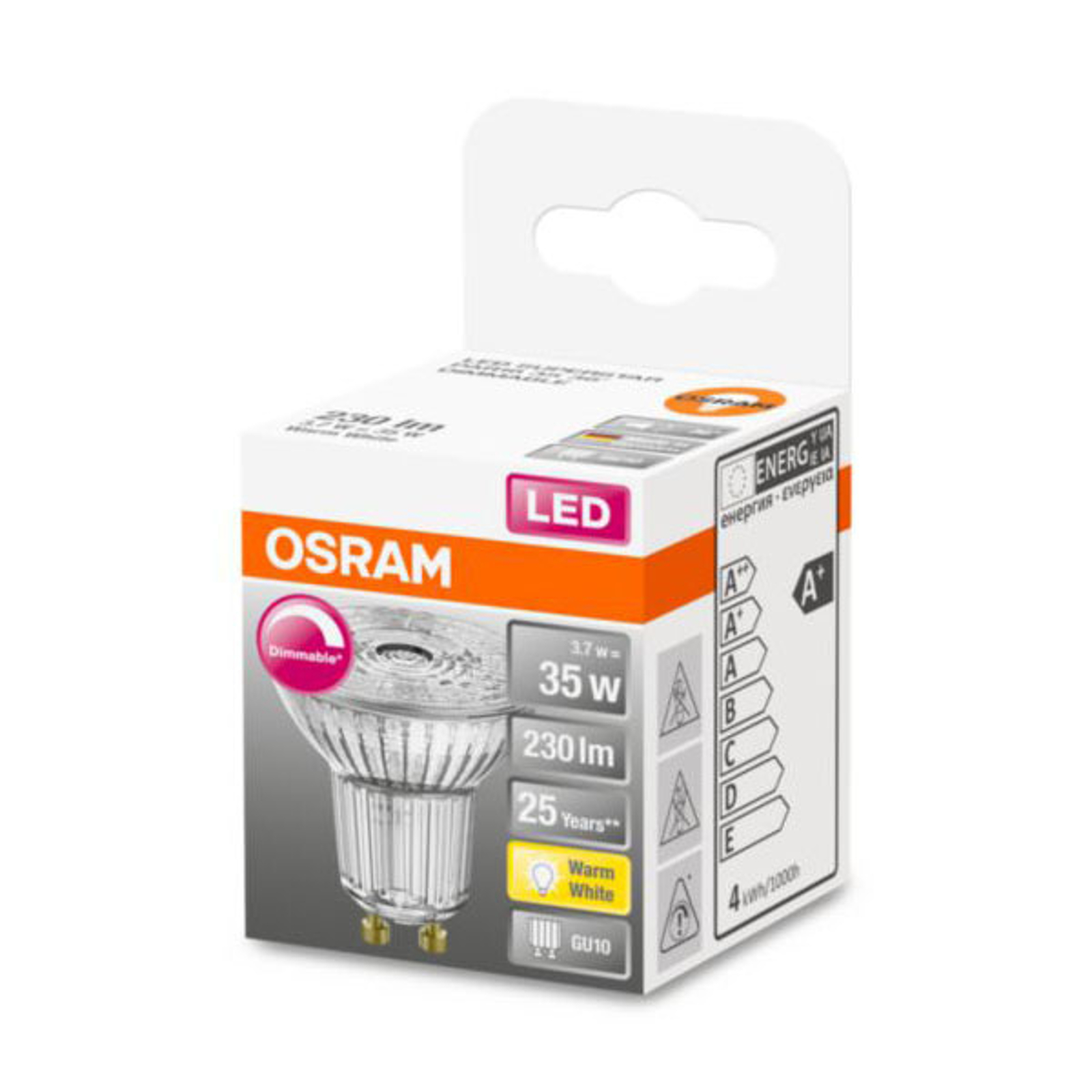OSRAM-LED-lasi-heijastin GU10 3,7W 927 36° dim