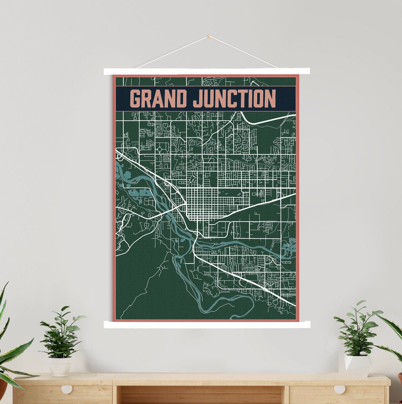 Grand Junction Colorado City Street Map | Hanging Canvas Of Printed Marketplace