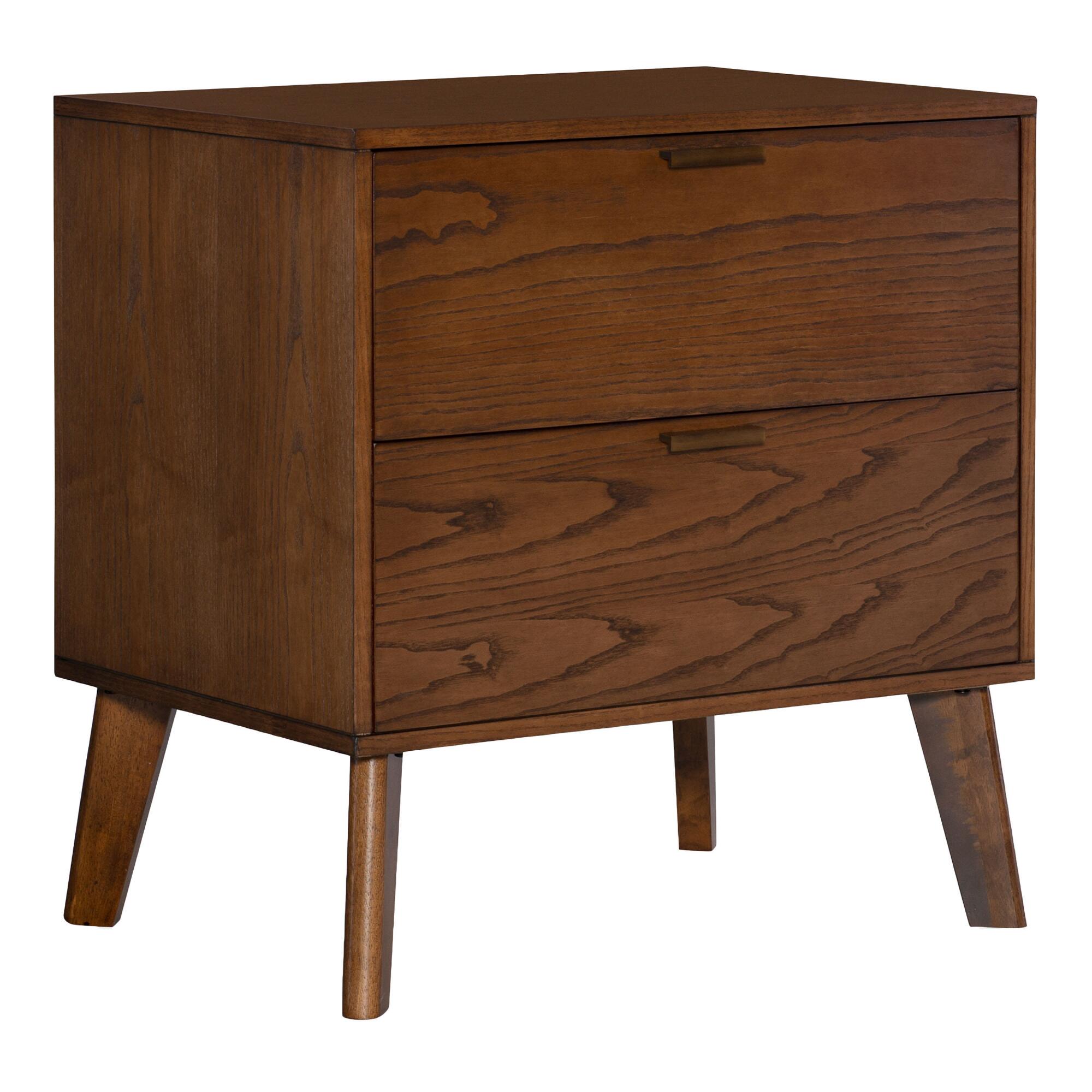Walnut Mid Century Jackson Nightstand with 2 Drawers: Brown by World Market
