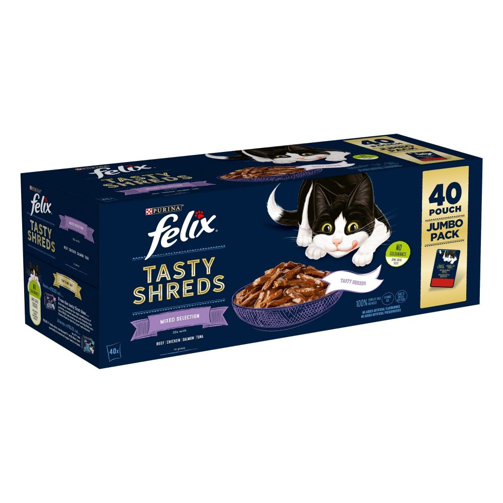 Felix Tasty Shreds Jumbo Pack 40 x 80g - Mixed Selection
