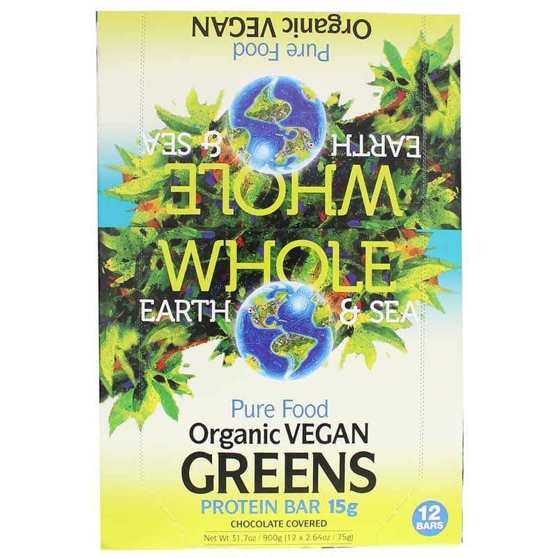 Natural Factors Whole Earth & Sea Organic Vegan Greens Protein Bar 12 Bars