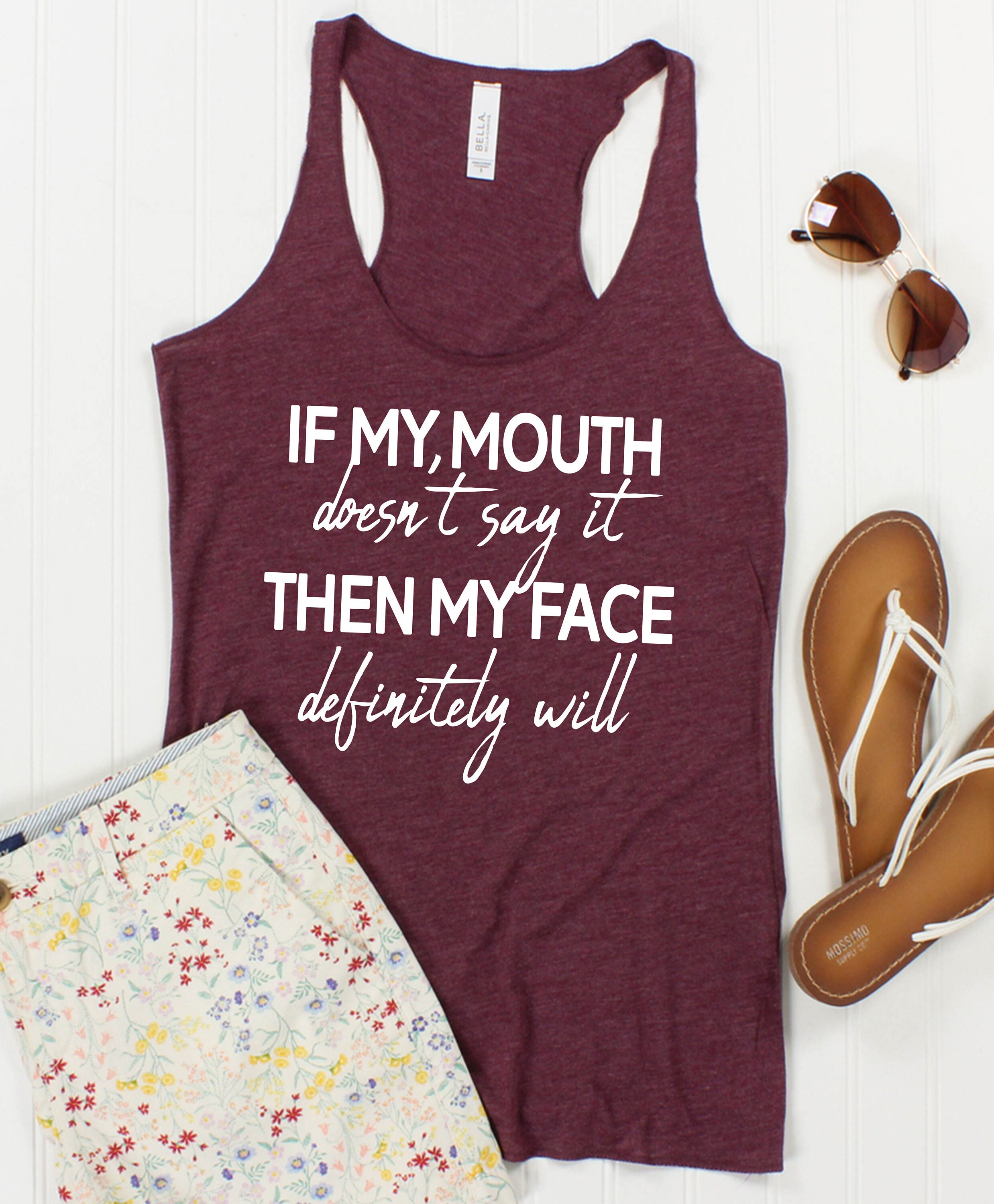 Resting Beach Face - Rbf My Mouth Funny Triblend Womens Racerback Tank Top