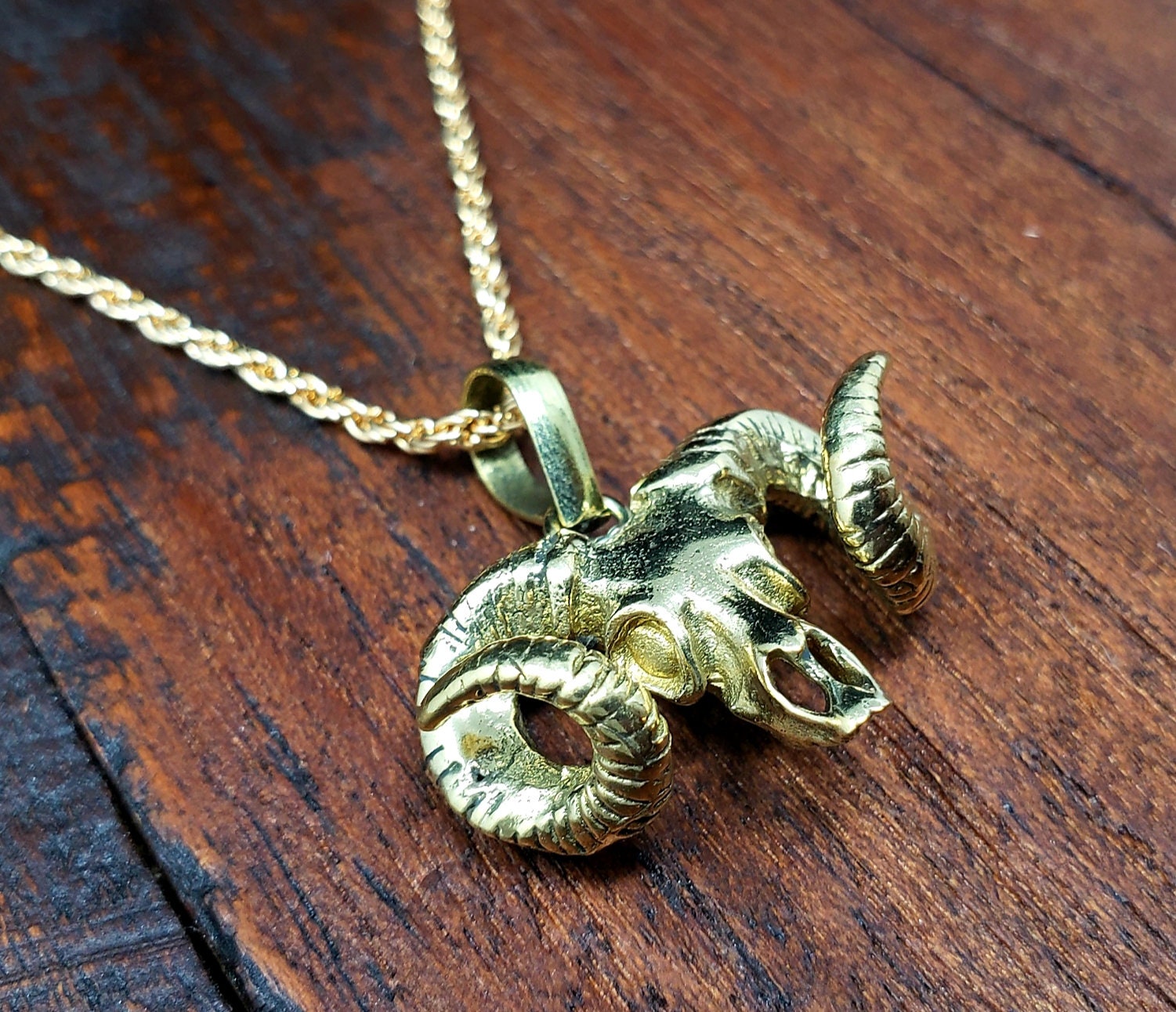 Gold Ram Pendant Necklace