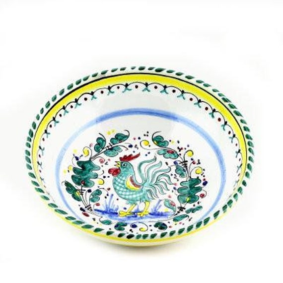Orvieto Green Rooster Round Traditional Pasta Soup Cereal Bowl