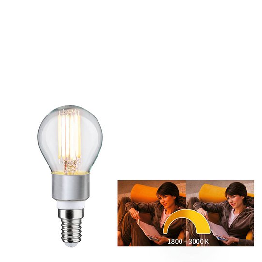 Paulmann-LED-golfpallolamppu E14 5W dim to warm