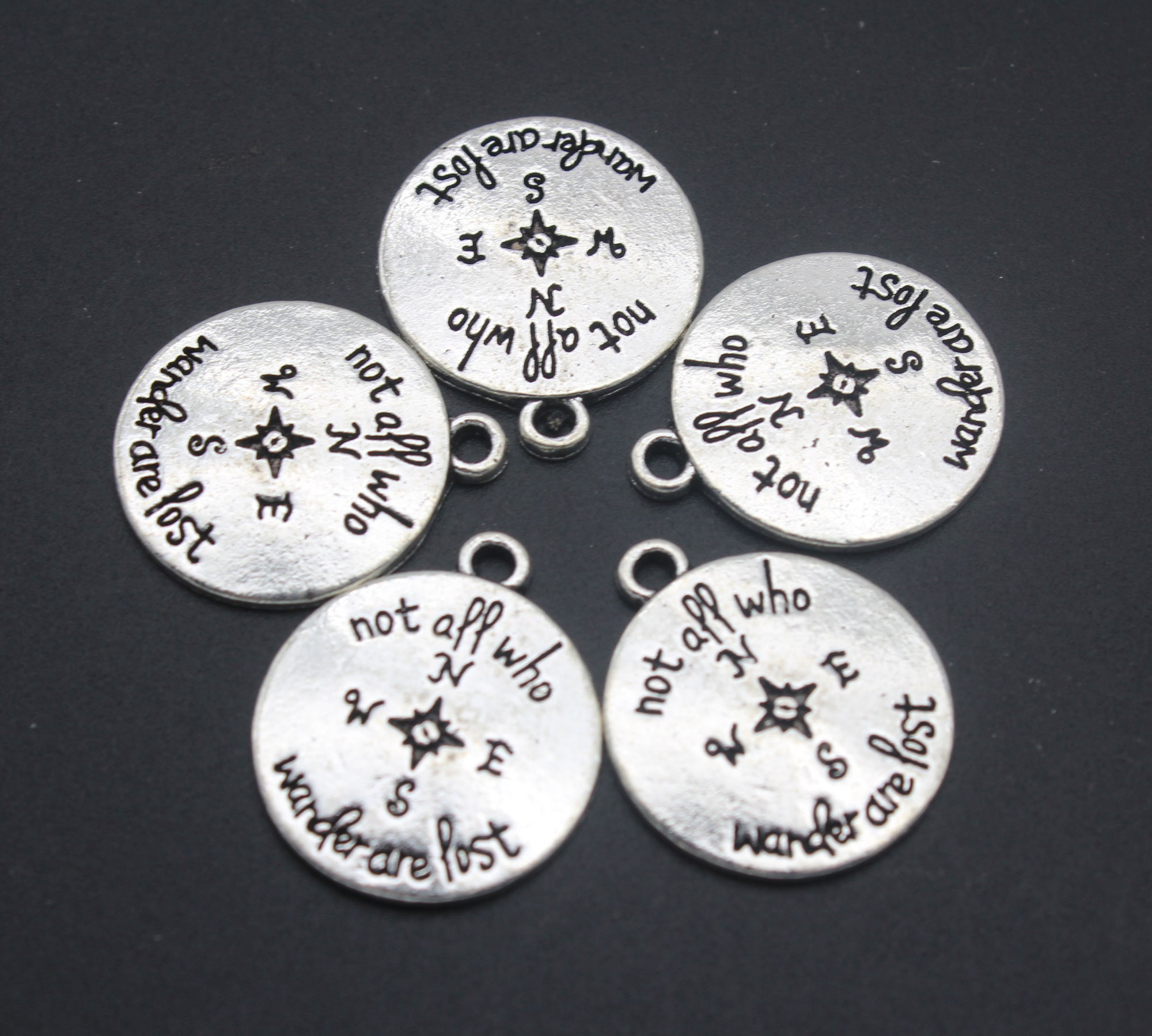 5 Pcs-Not All Who Wander Are Lost Charm Pendant, Compass Charm, Alloy Charm, Bulk Charm-19MYf222