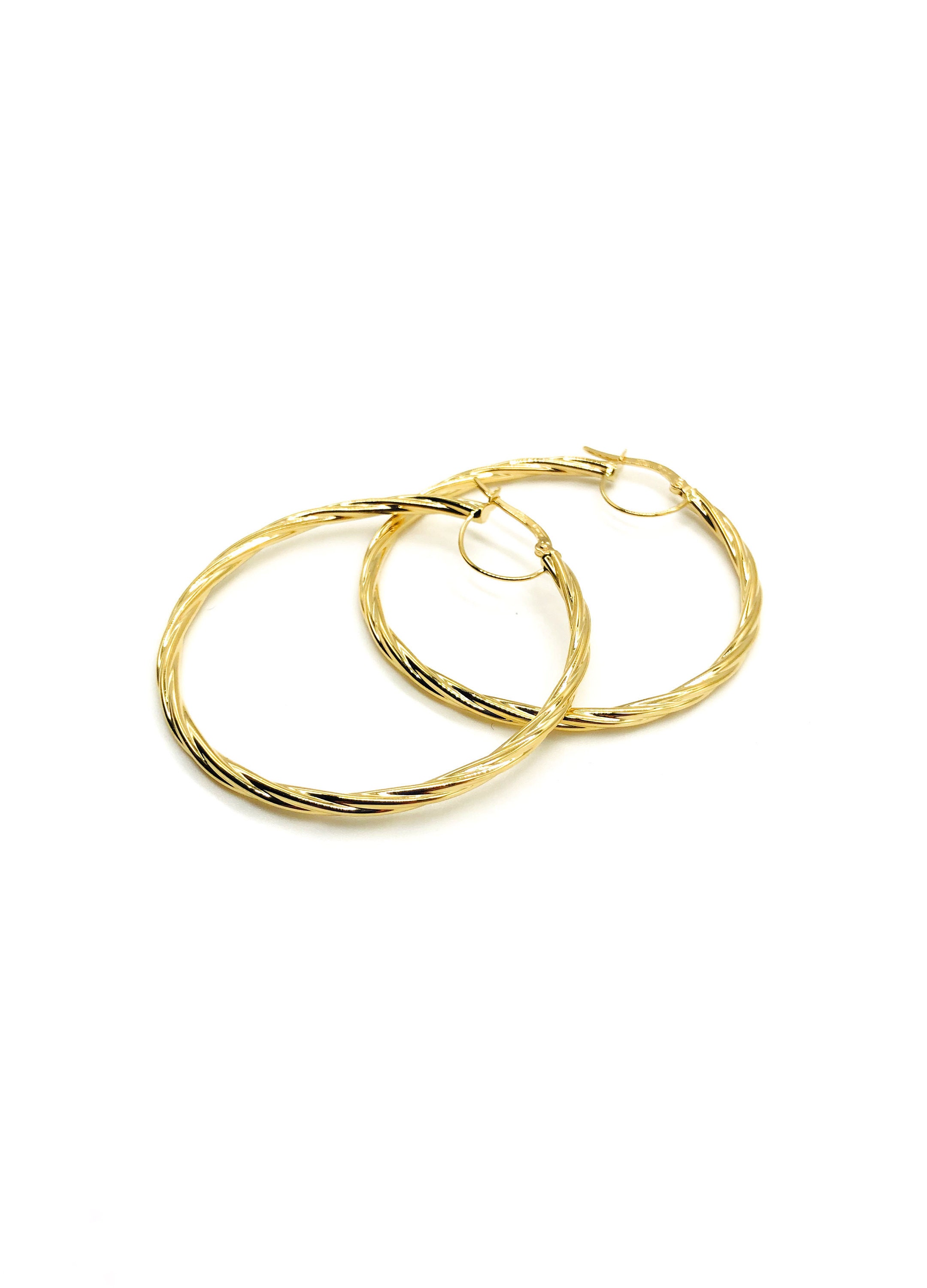 18K Gold Twisted Hoop Earrings Rope Hoops Italian Gift For Her Made in Italy