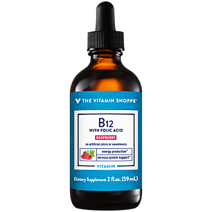 B12 with Folic Acid - Liquid Vitamin B for Energy Production - Raspberry (2 Fluid Ounces)