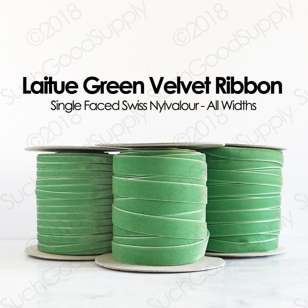 Jade Green Swiss Velvet Ribbon By The Yard | Laitue Wedding Trim Hair Bow Hat Making Scrapbook | 786