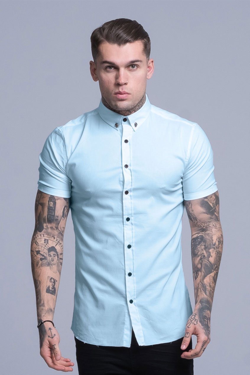 Smart Short Sleeved Disciple Men's Shirt - Light Blue - Blue Glass, Small