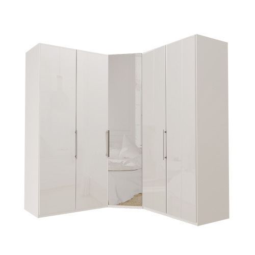 Garderobe Atlanta - Hvit 100 + hjørne + 100, 216 cm, Hvitt glass