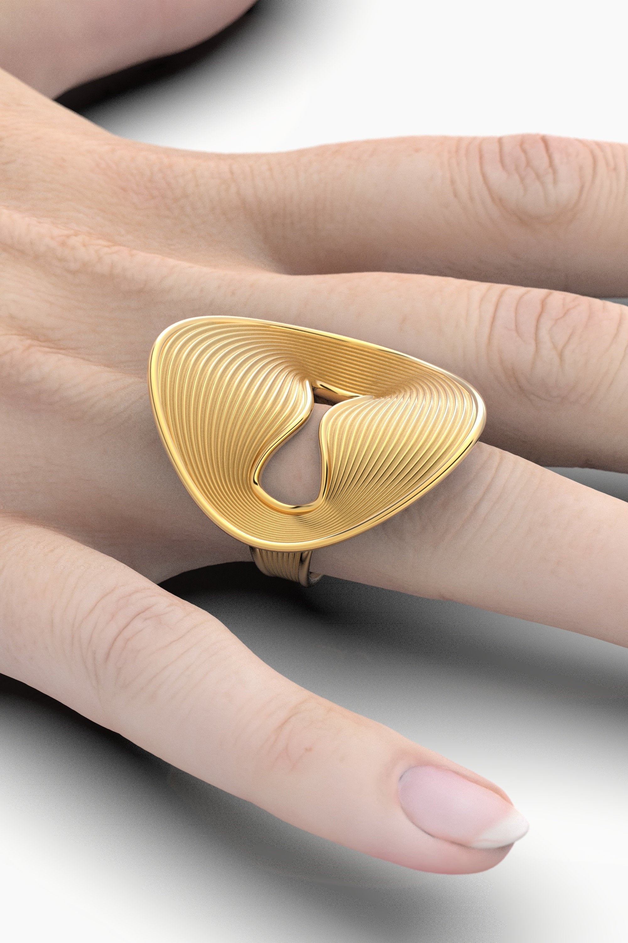 18K Gold Ring Made in Italy, Solid Statement Ring. Italian Modern Fine Jewelry