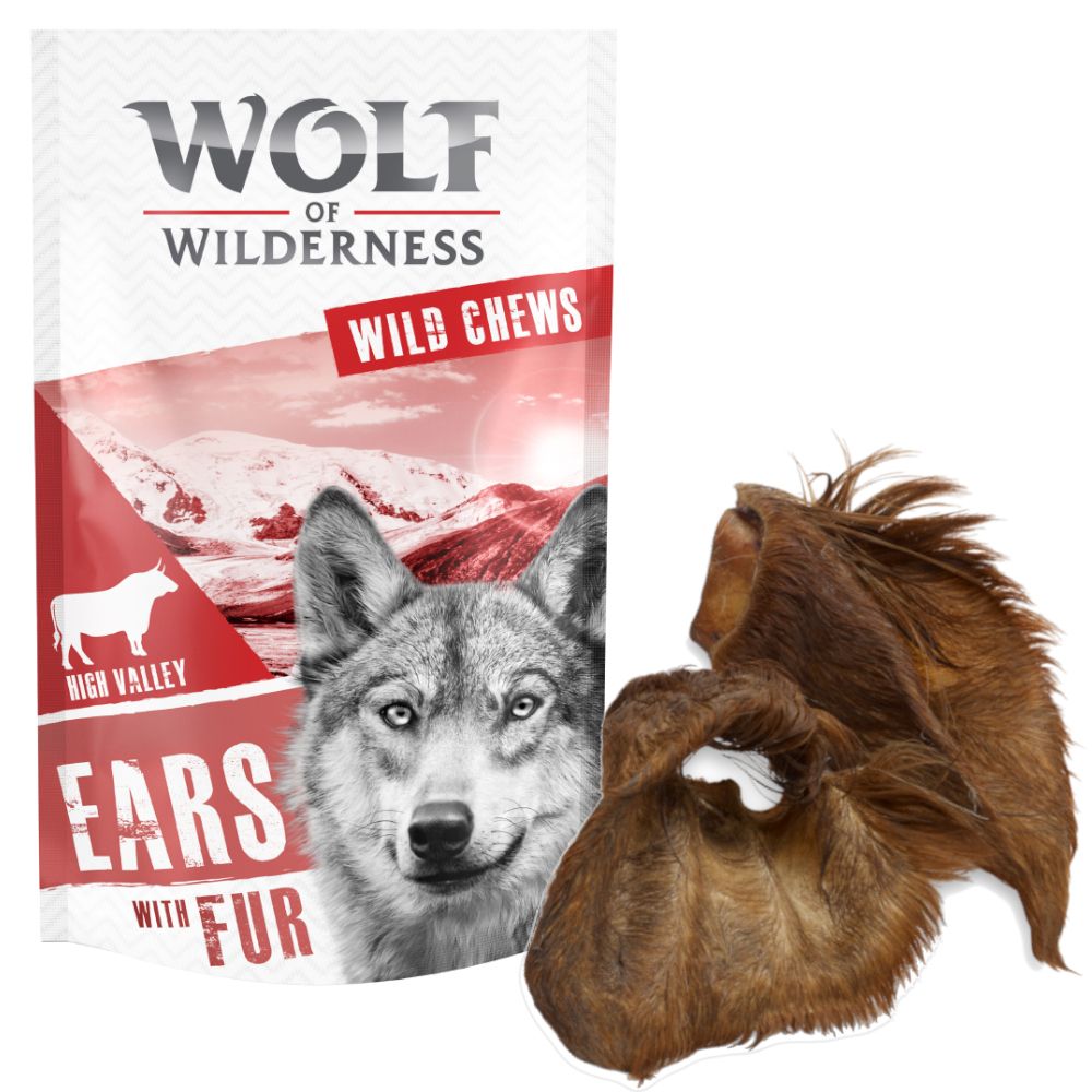 Wolf of Wilderness "High Valley" - Dried Cows' Ears with Fur - 120g (approx. 3 pcs)