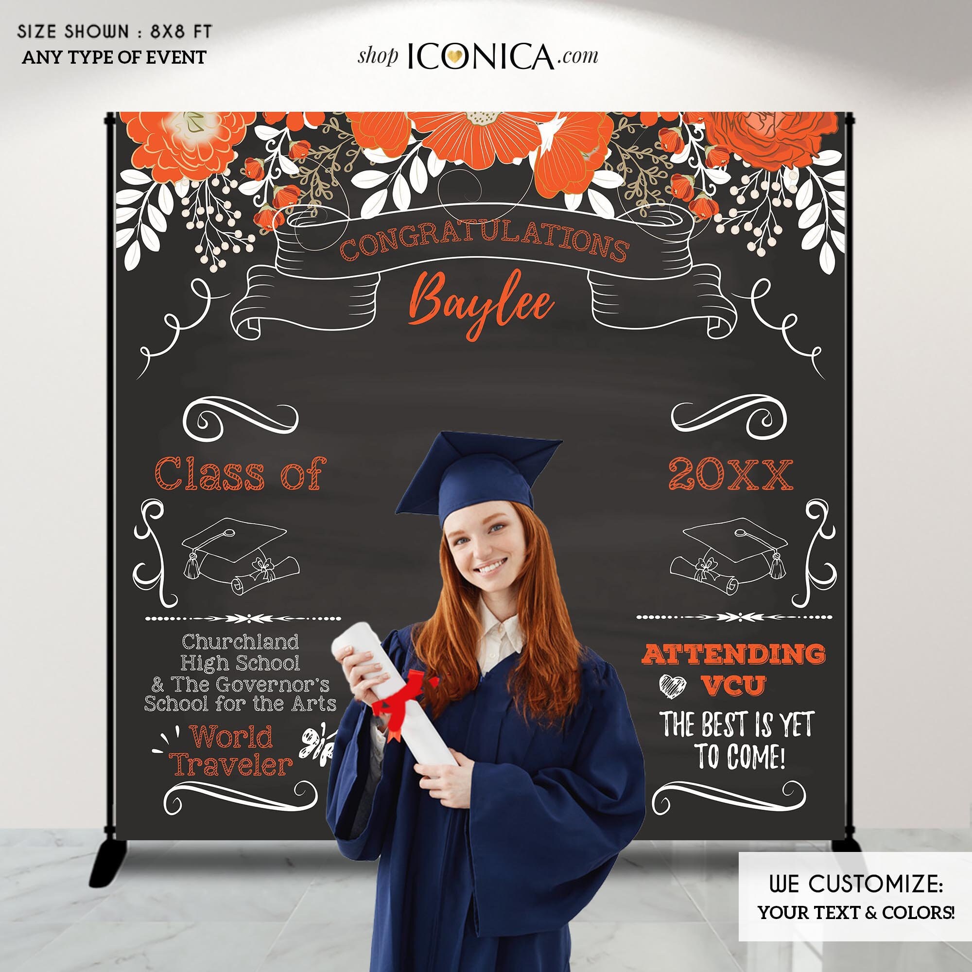 Graduation Party Photo Booth Backdrop, Virtual Graduation, Floral Step & Repeat, Congrats Grad, Banner Printed Or Printable File Bgr0035