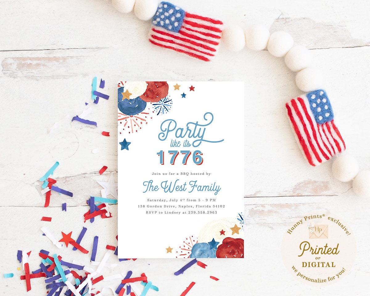 Party Like Its 1776, 4Th Of July Invitation, Independence Day Invite, Labor Patriotic Glory