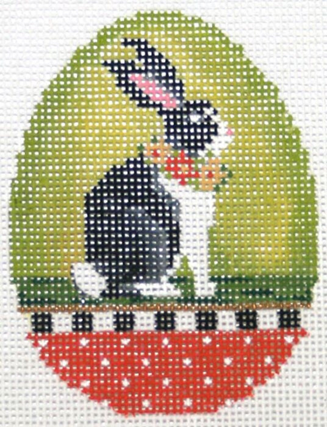Needlepoint Handpainted Kelly Clark Easter Egg Mama Rabbit Chartreuse 3x3