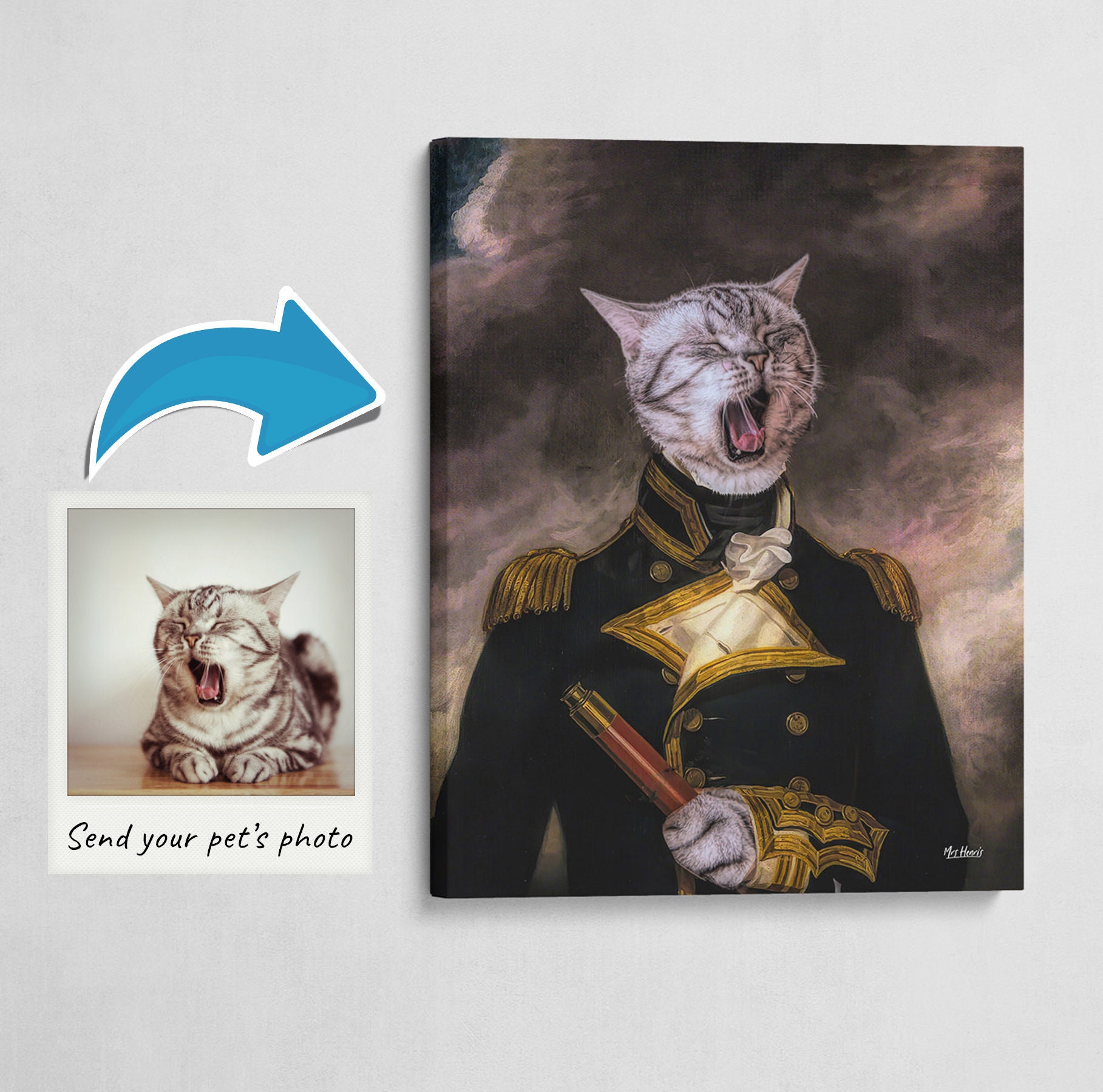 The Captain - Cat Renaissance Custom Pet Portrait. Send Us A Photo Of Your For Custom Regal Portrait On Canvas Gift