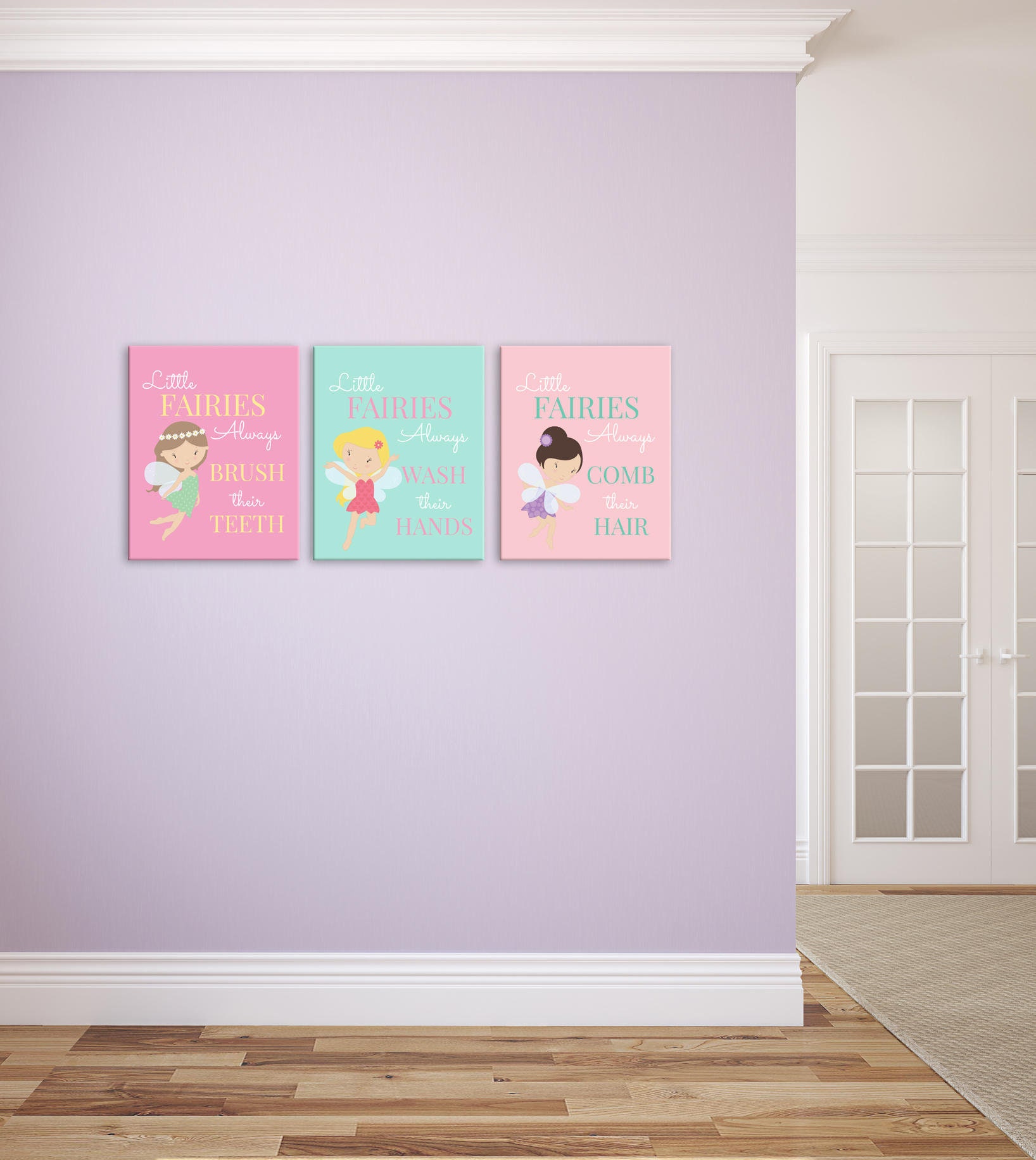 Fairy Bathroom Decor, Kids Art, Print, Girls Sign, Set Of 3