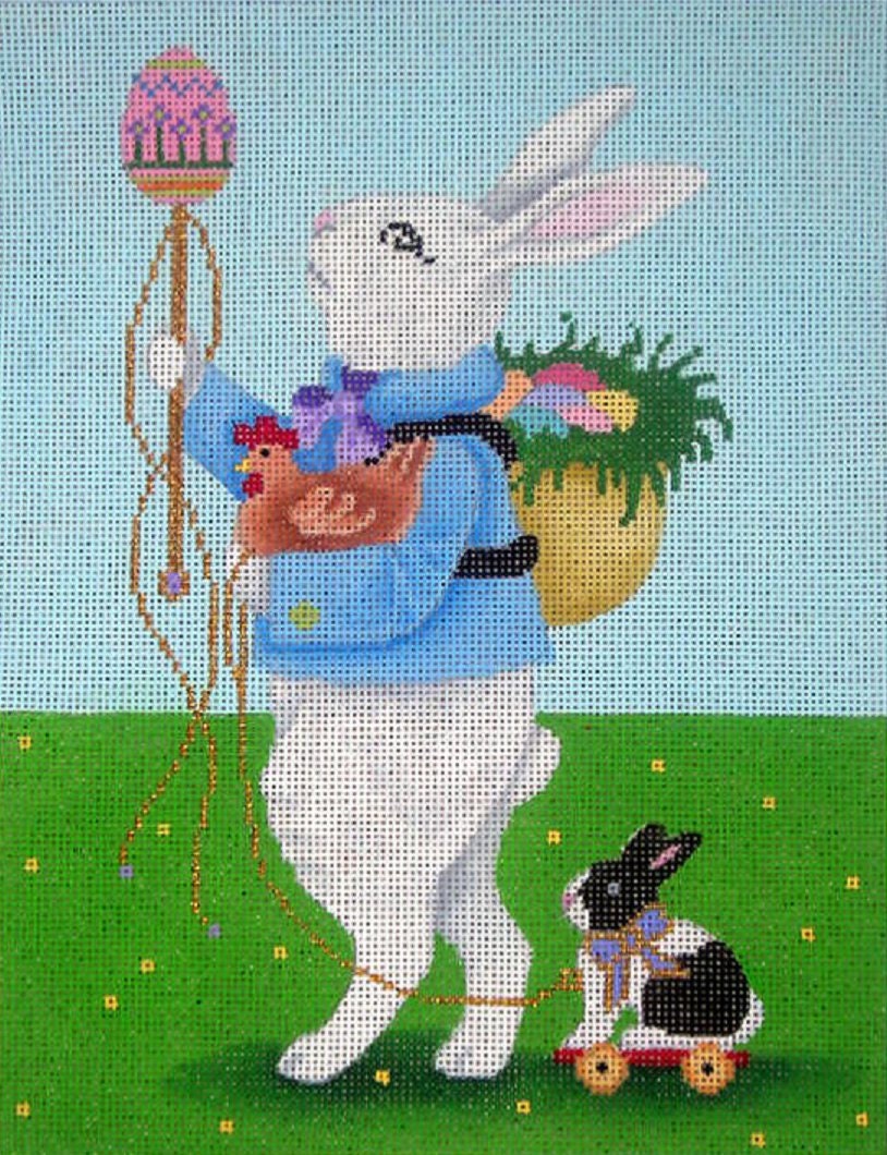 Needlepoint Handpainted Brenda Stofft Easter Bunny 7x9 -Free Us Shipping
