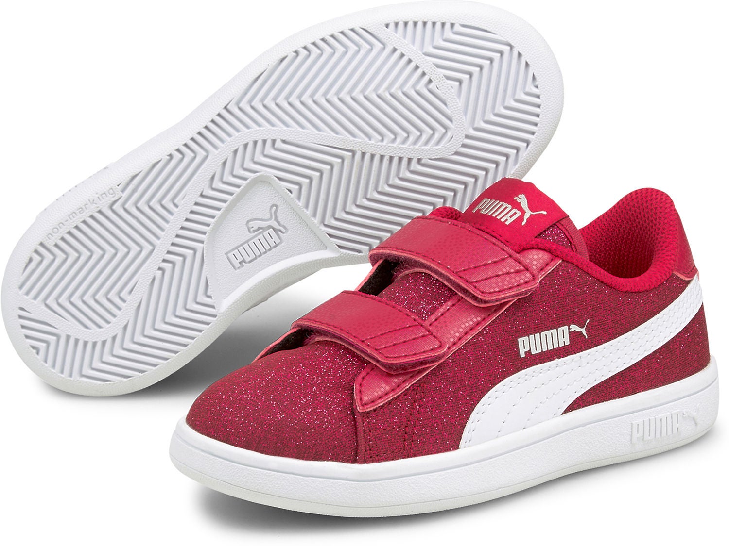 Puma Smash v2 Glitz Glam V PS Sneaker, Persian Red, 28