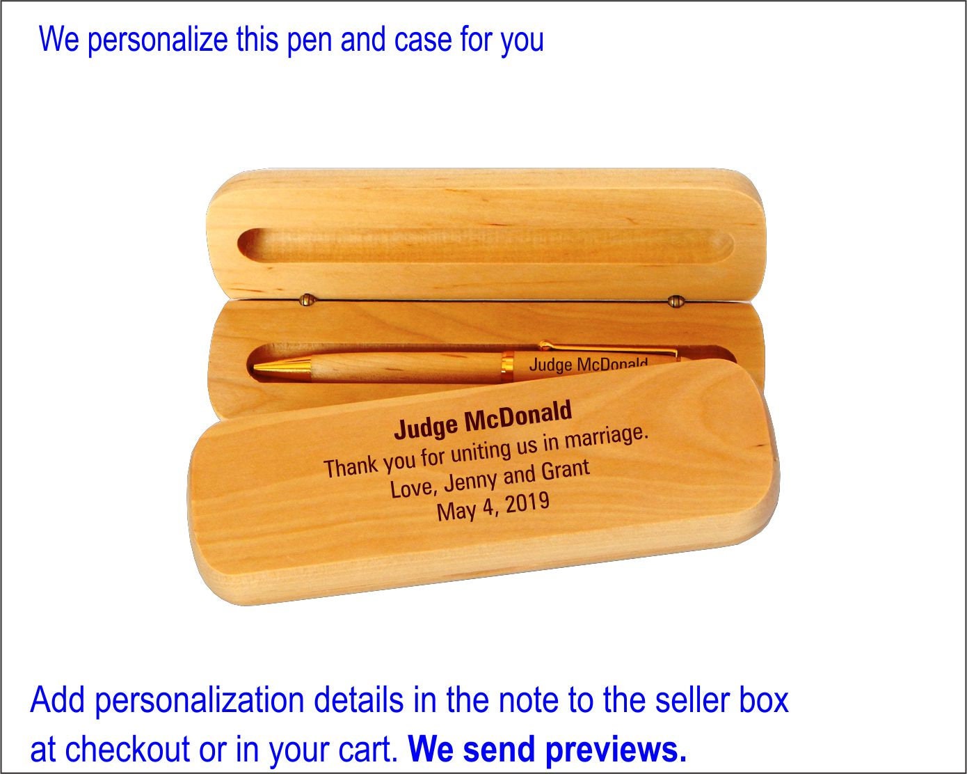 Judge Officiant Gift For Wedding - Justice Of The Peace Wooden Pen Thank You Marrying Us
