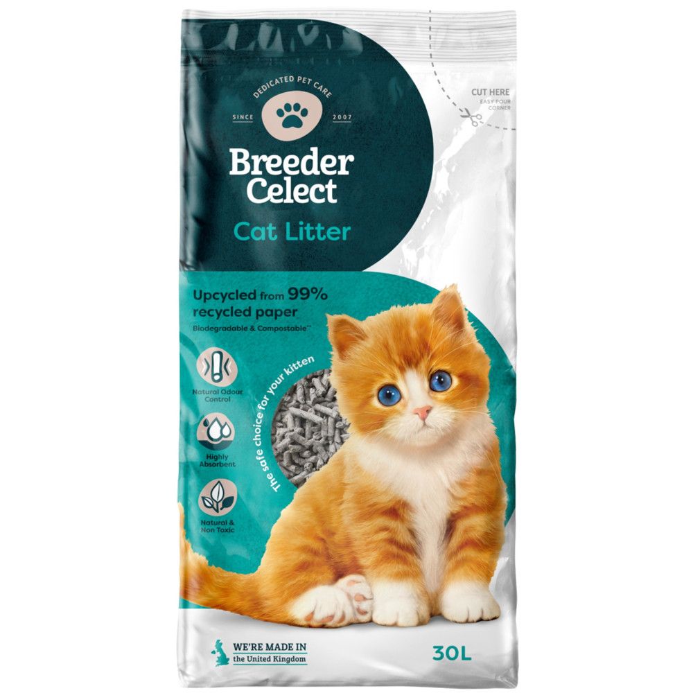 Breeder Celect Paper Cat Litter - 30L (approx. 11kg)