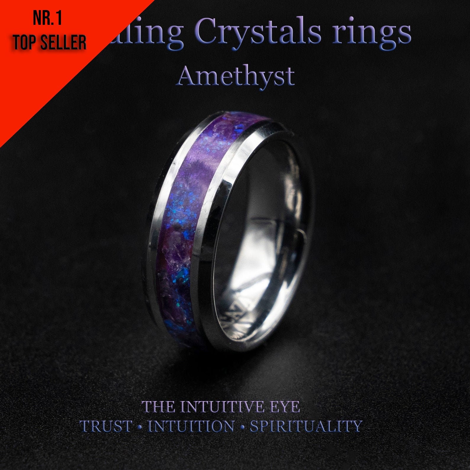 Mens Tungsten Ring, Healing Jewelry, Healing Crystal Amethyst Gift For Grandma, Glowstone Moldavite Ring