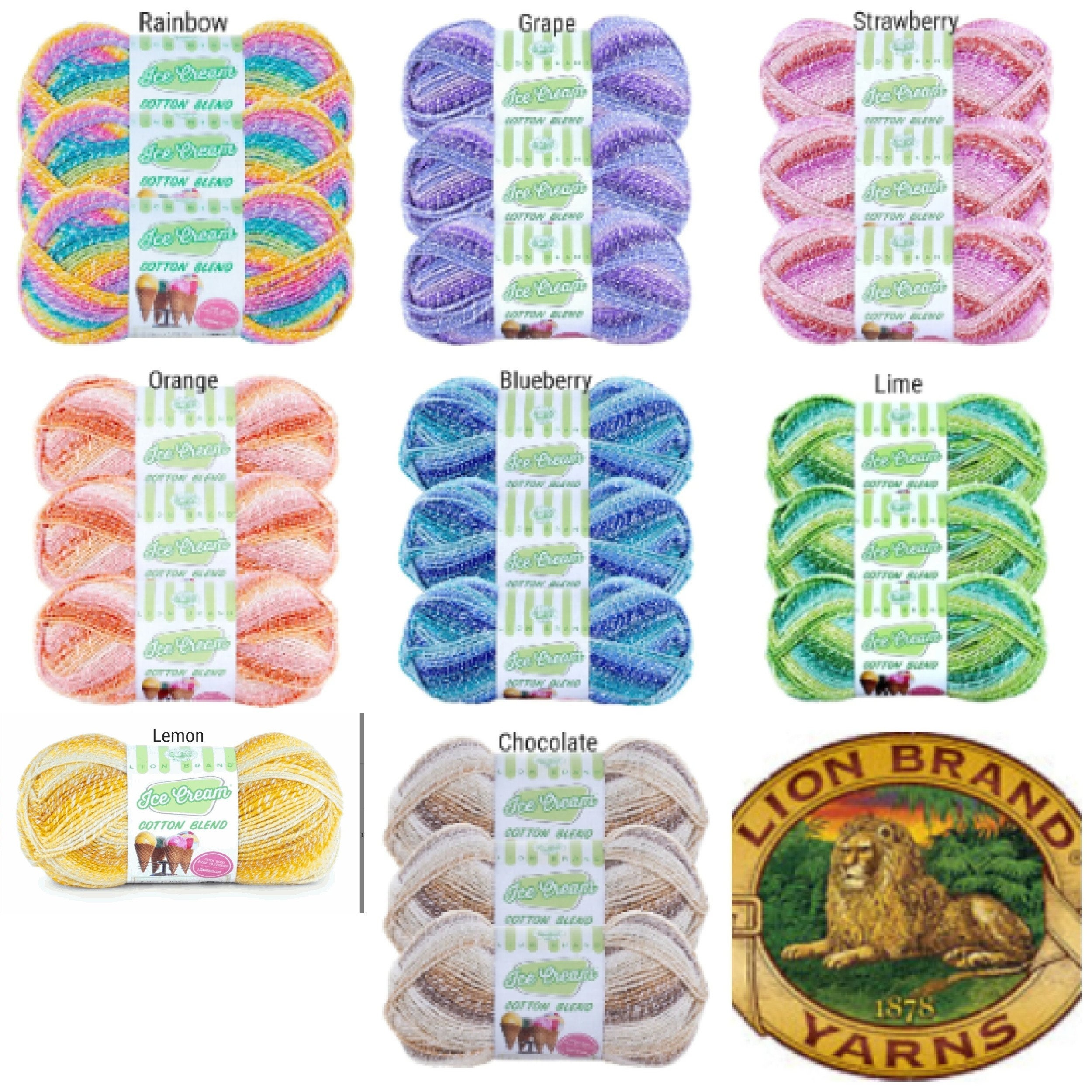 3 Pack Lion Brand Ice Cream Cotton Blend Yarn in Many Colorways Choose Yours