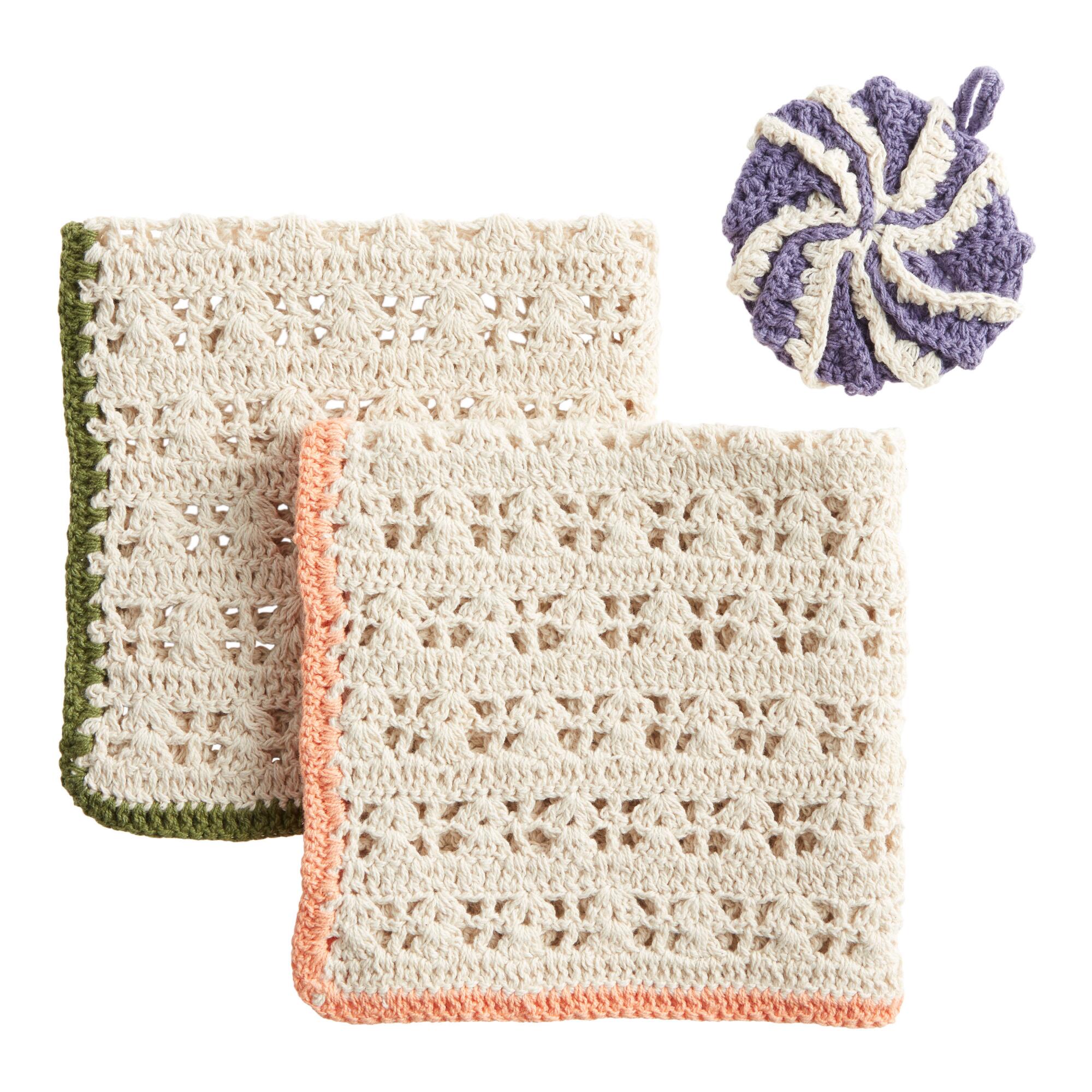Crocheted Dishcloth and Scrubber 3 Piece Set: Natural - Cotton - Small by World Market