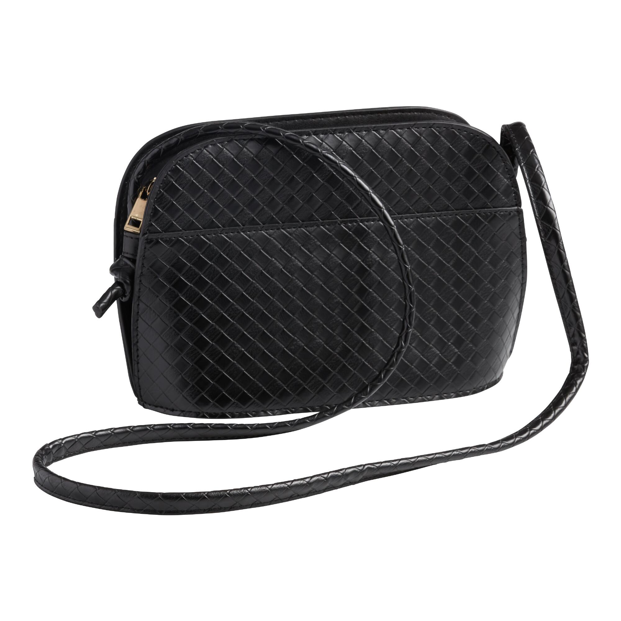 Black Textured Faux Leather Crossbody Bag by World Market