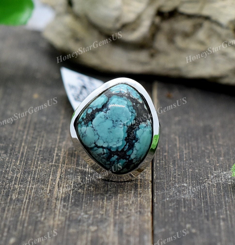 Turquoise Ring 8.5 Us Silver Ring, Handmade Statement Ring, Mothers Day, Gift For Mom Rings For Women, #ma56 Cabochon