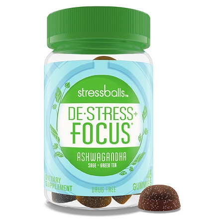 Stressballs De-Stress + Focus with Ashwagandha, Sage & Green Tea Herbal Blend - 46.0 ea