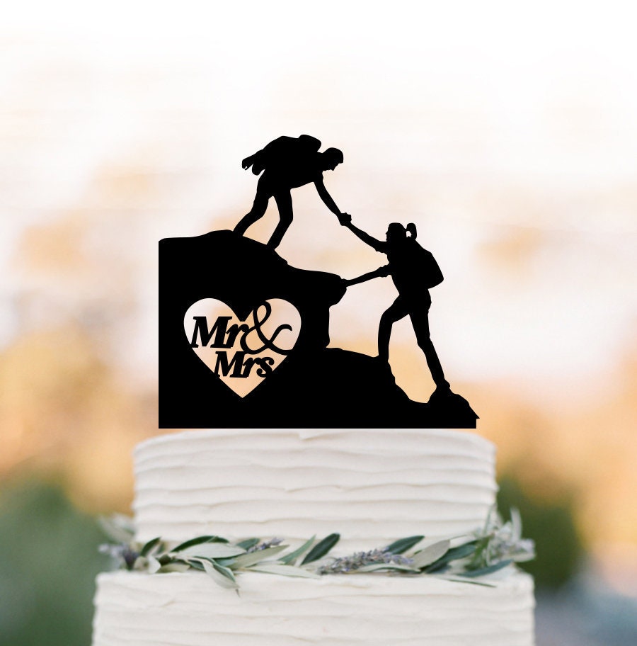 Hiking Bride & Groom Climbing Mountain Wedding Cake Topper Backpacking Outdoor Mr Andm Mrs Wedding Cake Topper