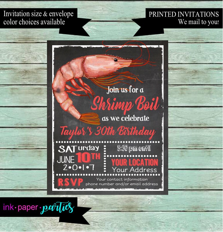 Shrimp Bake Boil Seafood Feast Shower Or Birthday Annual Party Chalkboard Invitations Invites ~ We Print & Mail To You