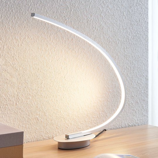 LED-pöytälamppu Nalevi, kaaren muoto, hopea