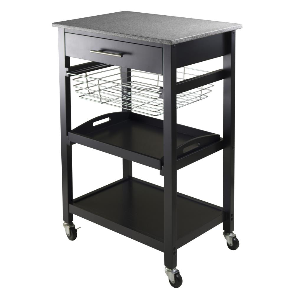 Winsome Wood Black Wood Base with Granite Granite Top Kitchen Cart (16-in x 22.68-in x 34.13-in) | 20322