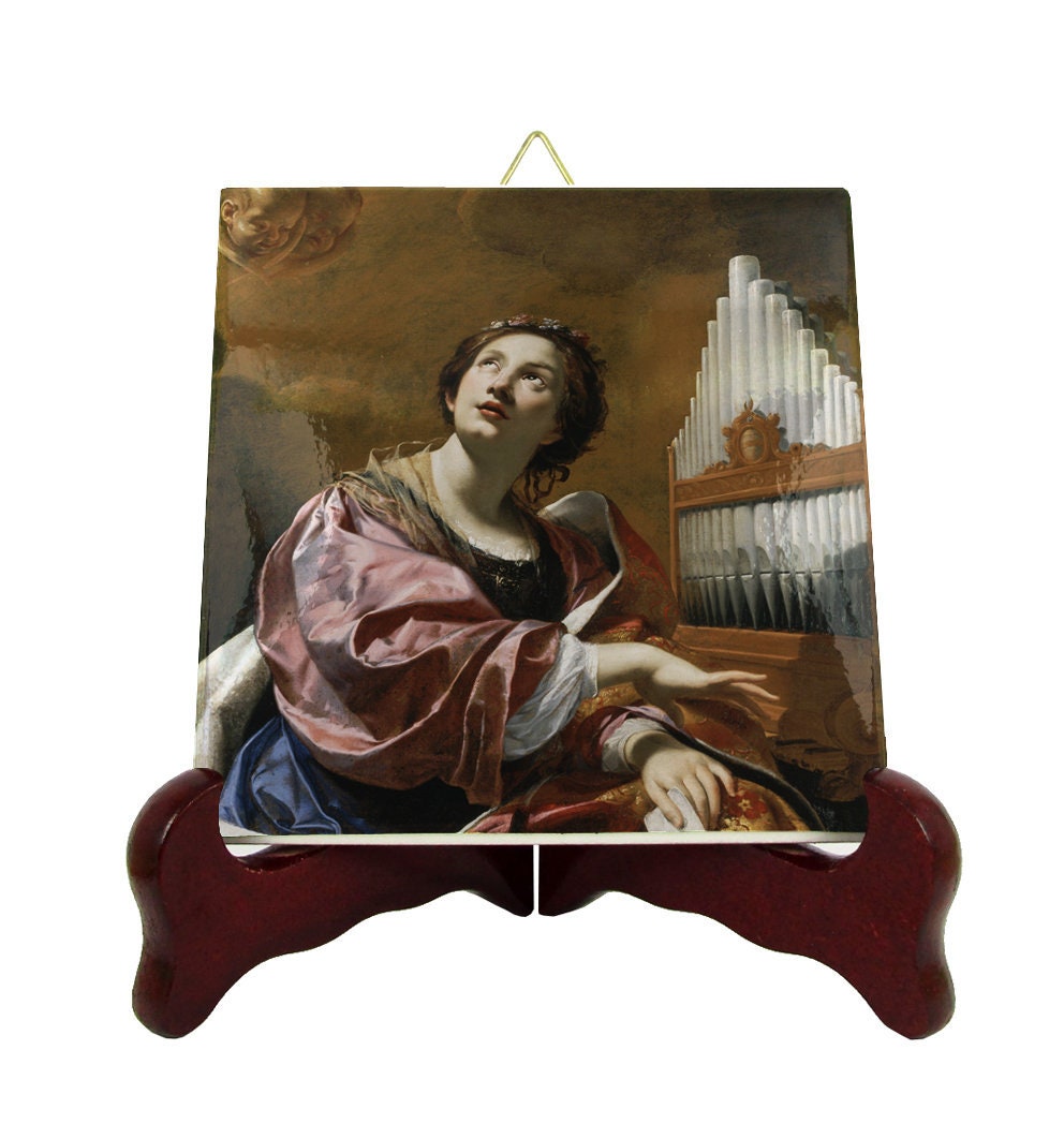 st Cecilia - Catholic Saints Icon On Ceramic Tile Saint Religious Gift Patron Saint Musicians