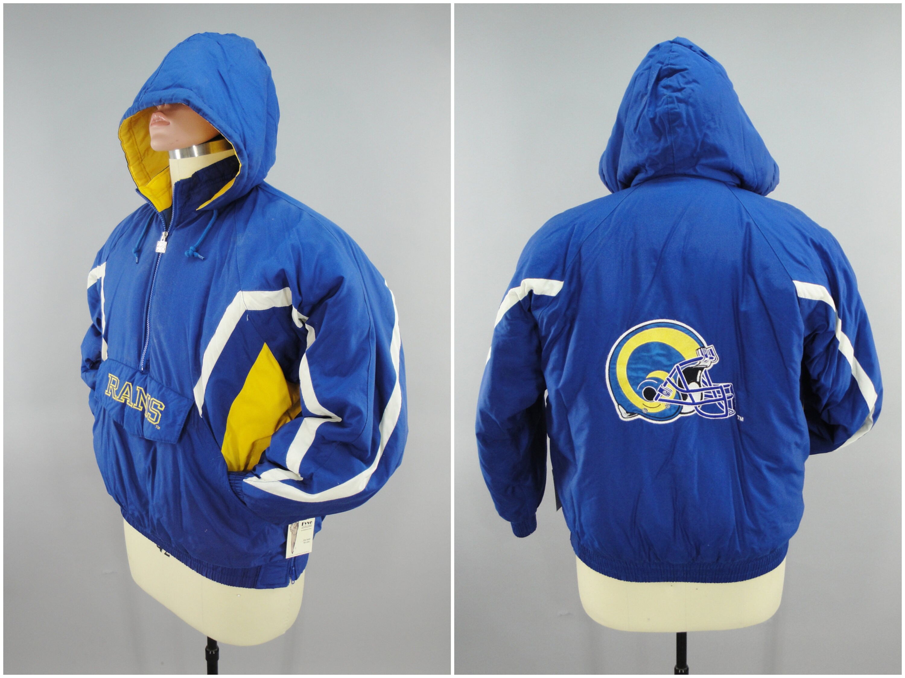 1980S Vintage Los Angeles Rams Nfl Football Sideline Jacket By Gameday First Pick Sports Mens Size Large, Made in Korea, Hooded Winter Parka