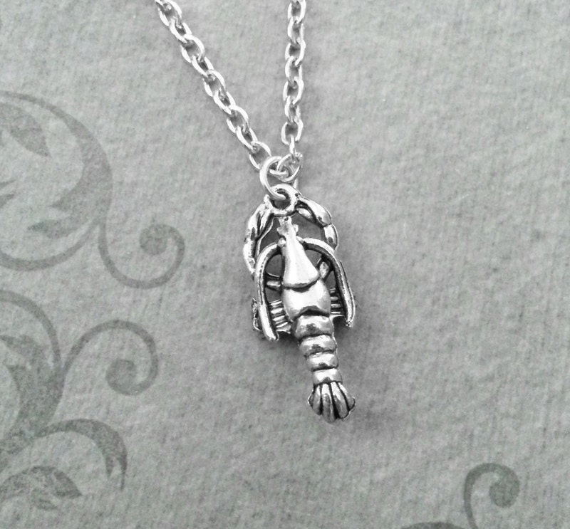 Lobster Necklace Small Silver Jewelry Charm Pendant Seafood Animal Sea