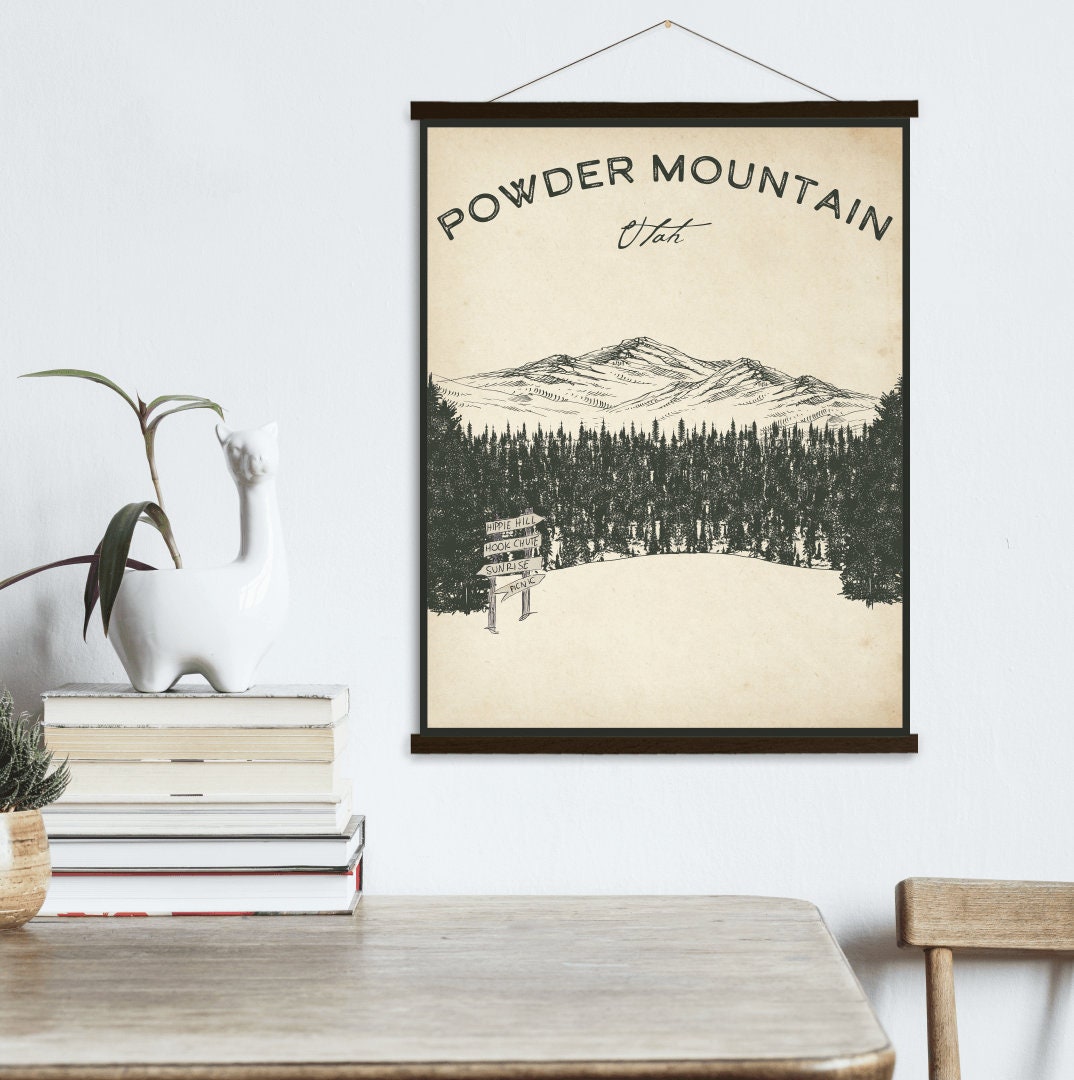 Powder Mountain Utah Ski Resort Sketch Print | Hanging Canvas Of Printed Marketplace