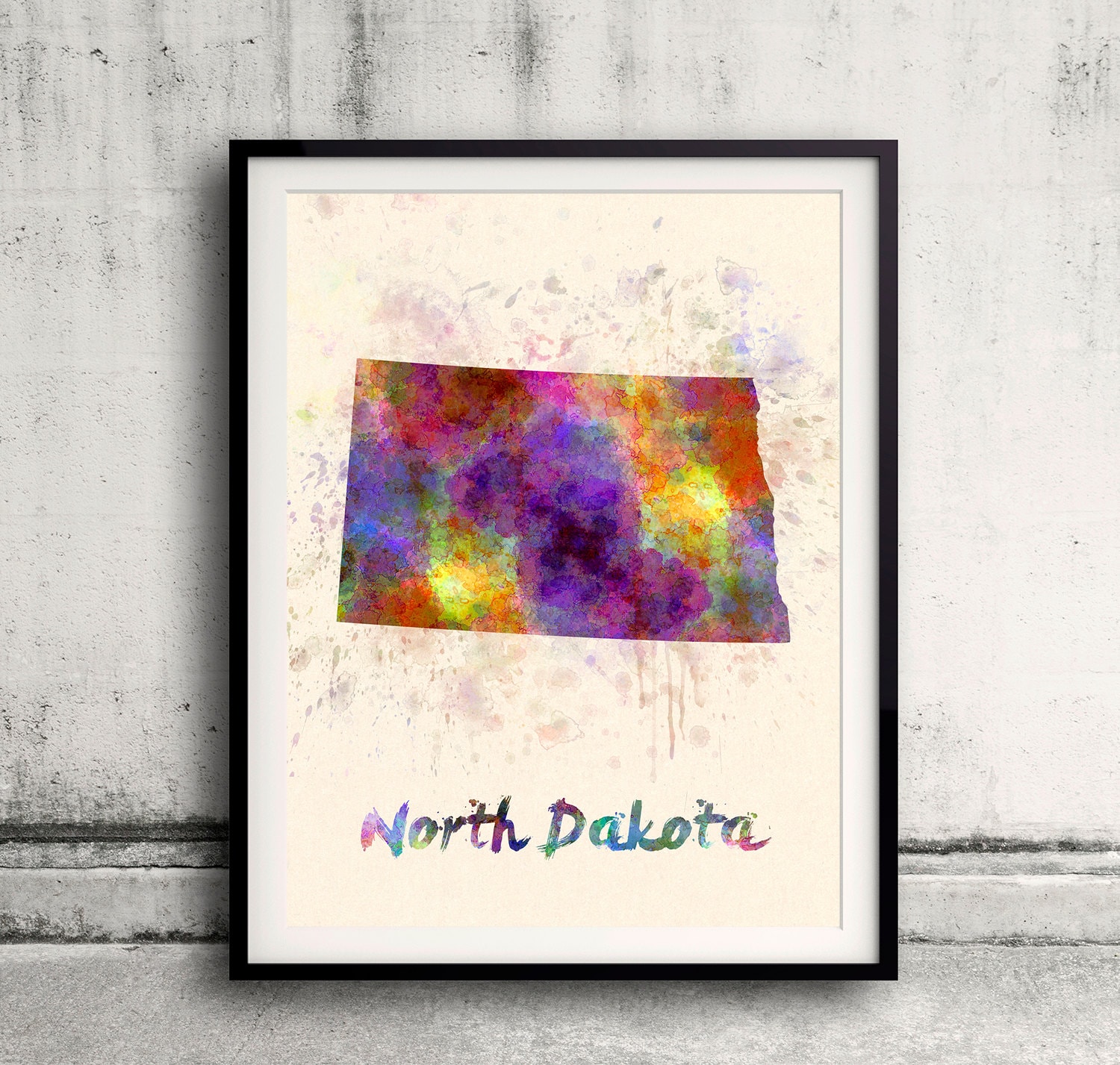 North Dakota Us State in Watercolor Background 8x10 In. To 12x16 Poster Digital Wall Art Illustration Print Art Decorative - Sku 0421
