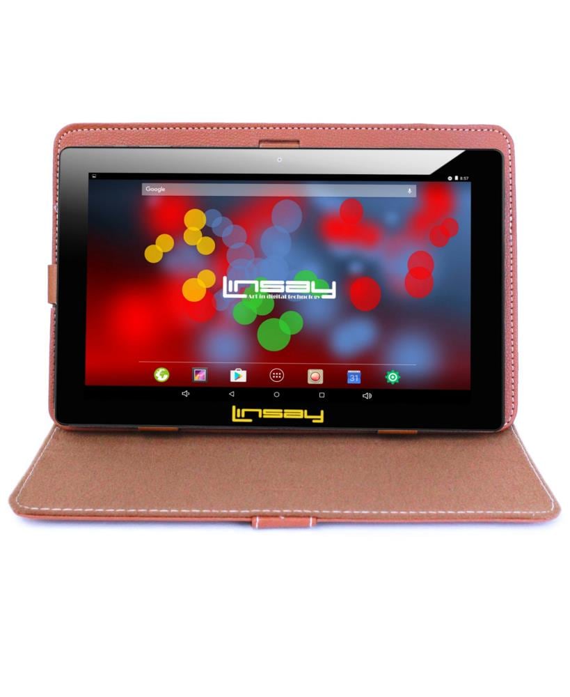 LINSAY 10.1-in Wi-Fi Only Android 10 Tablet with Accessories with Case Included | F10XIPSBCLBROWN