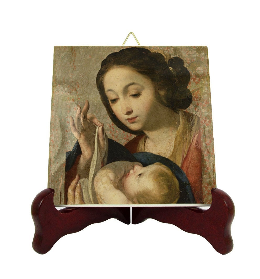 Madonna & Child - Holy Icon On Tile Handmade in Italy Virgin Mary Catholic Gifts Mother Catholicism Ave Maria