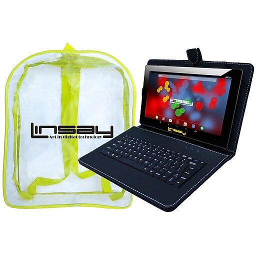 LINSAY F10 Series 10.1" Tablet, WiFi, 2GB RAM, 32GB , Android 10, Black w/Black Keyboard & Bag Pack (F10XIPSCKBAG)