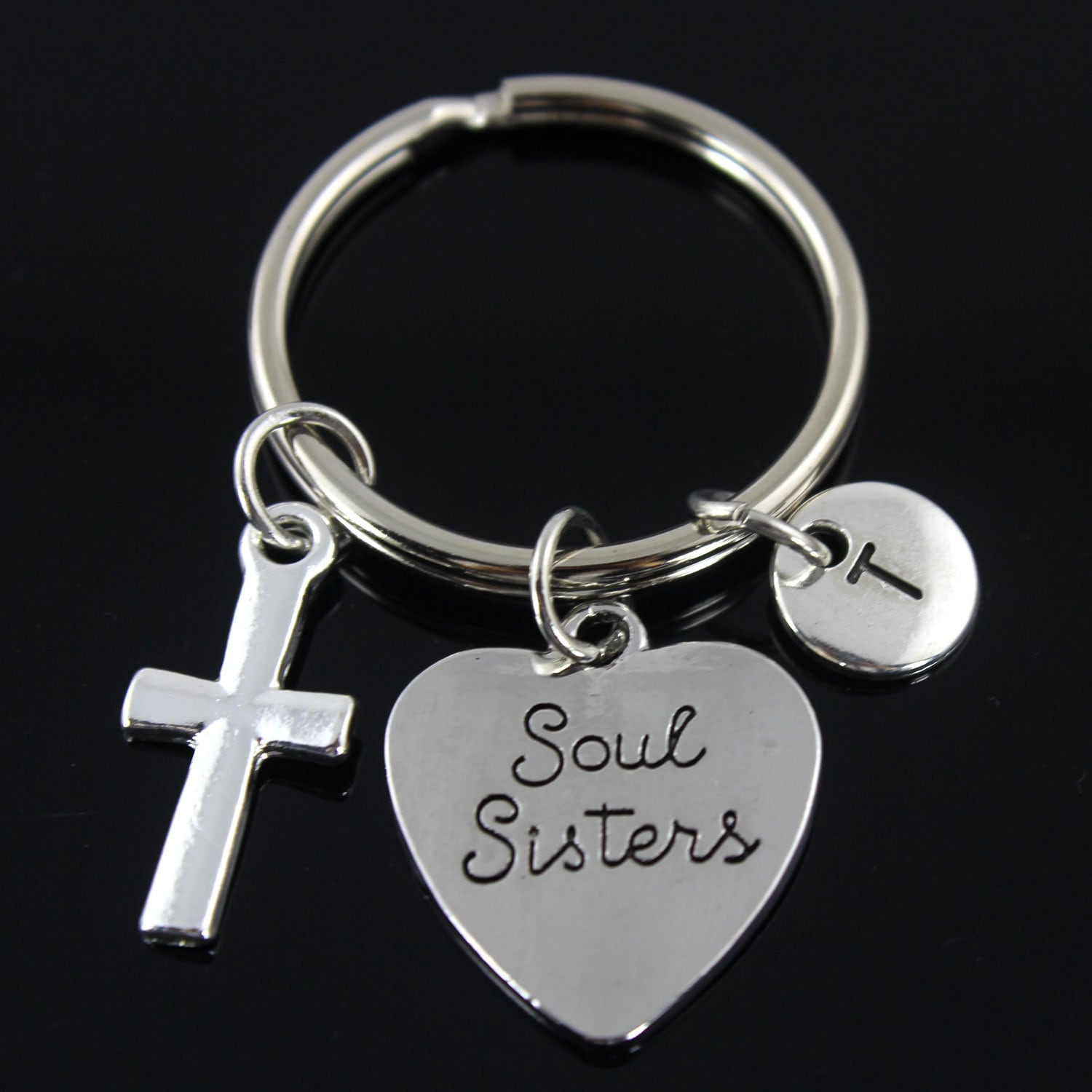 Cross Keychain, Soul Sisters Keychain , Soul Sister Gift, Sister Gift , Christian Keychain, Best Friend , Initial Keychian