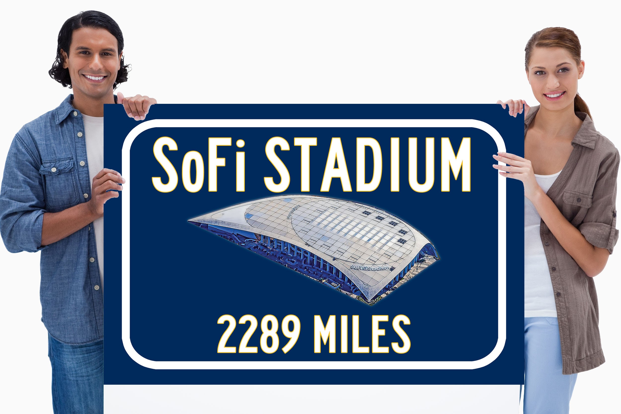 Los Angeles Rams Sofi Stadium - Miles To Highway Road Sign Customize The Distance , Las Stadium Sign