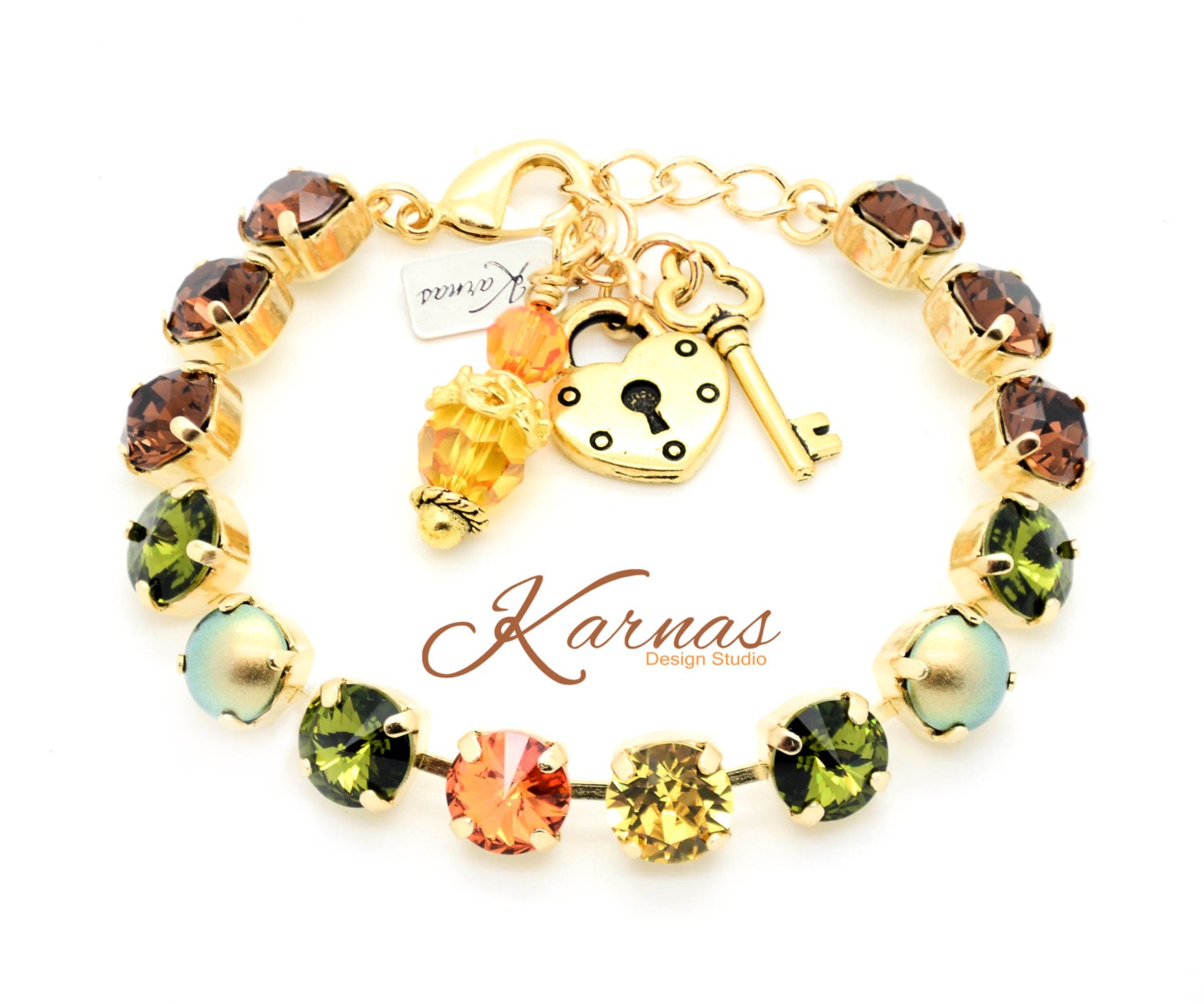 Fall Foliage 8mm Charm Bracelet Made With Crystal Pick Your Metal Karnas Design Studio Free Shipping